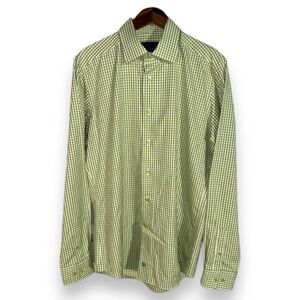 David Donahue Green Check Trim Fit Dress Shirt Size L 16.5 36